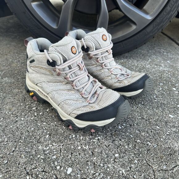 Merrell Moab 3 Mid GTX Hiking Boots Womens 9.5 Gray Outdoors Waterproof Vibram - Picture 1 of 16